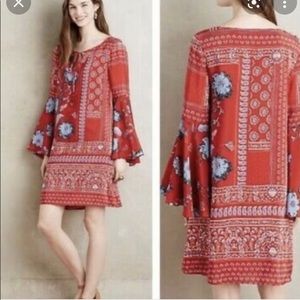 Anthropologies Red Floral Dress